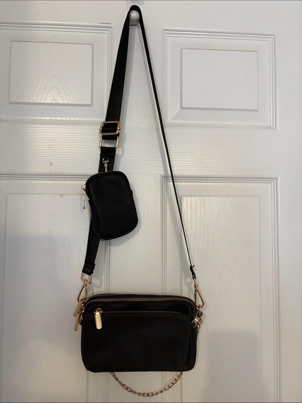 Black Crossbody Bag with Wallet Pouch 9x6